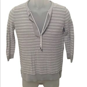 LOFT by Ann Taylor Gray & White Stripe Sweater Women MP Medium Petite